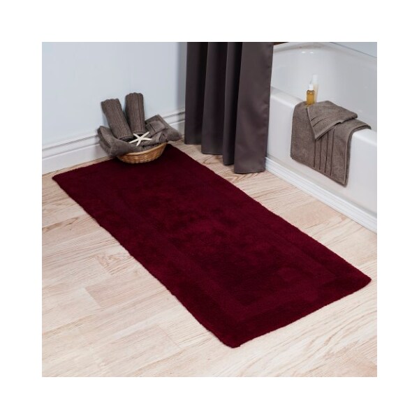 Hastings Home 100-percent Cotton Bathmat, 24x60 Long Bathroom Runner, Reversible, Soft, Absorbent, Rug, Burgundy 484882XZZ - main